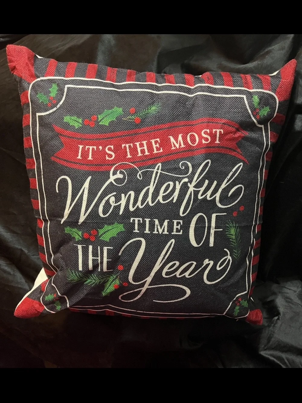 Most Wonderful Time of the Year Christmas Pillow Cover 17” Red Black Farmhouse